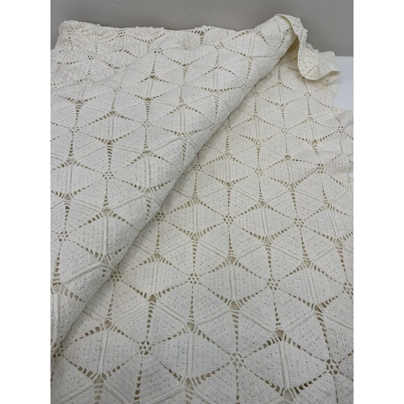 Vintage Crochet Coverlet Bedspread Star Popcorn Pinwheel Ecru Handmade Boho - Picture 3 of 8